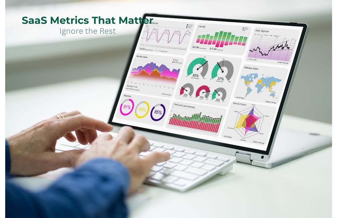 SaaS metrics dashboard showing key performance indicators, charts, and analytics used to track business growth