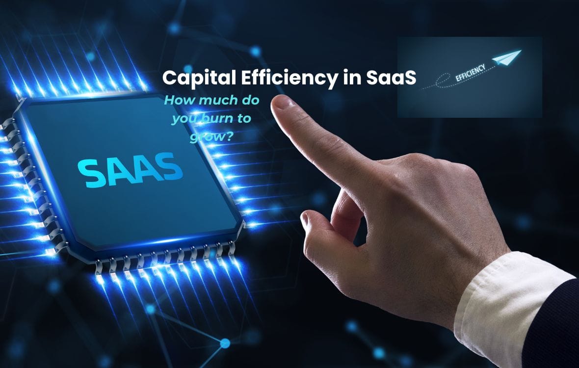 Capital efficiency and burn multiple guide for SaaS founders showing efficiency gauge