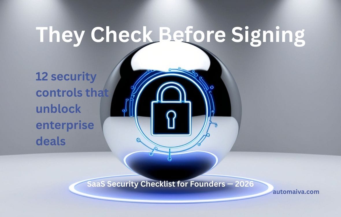 SaaS security checklist for founders showing 12 controls investors and enterprise buyers check before signing in 2026