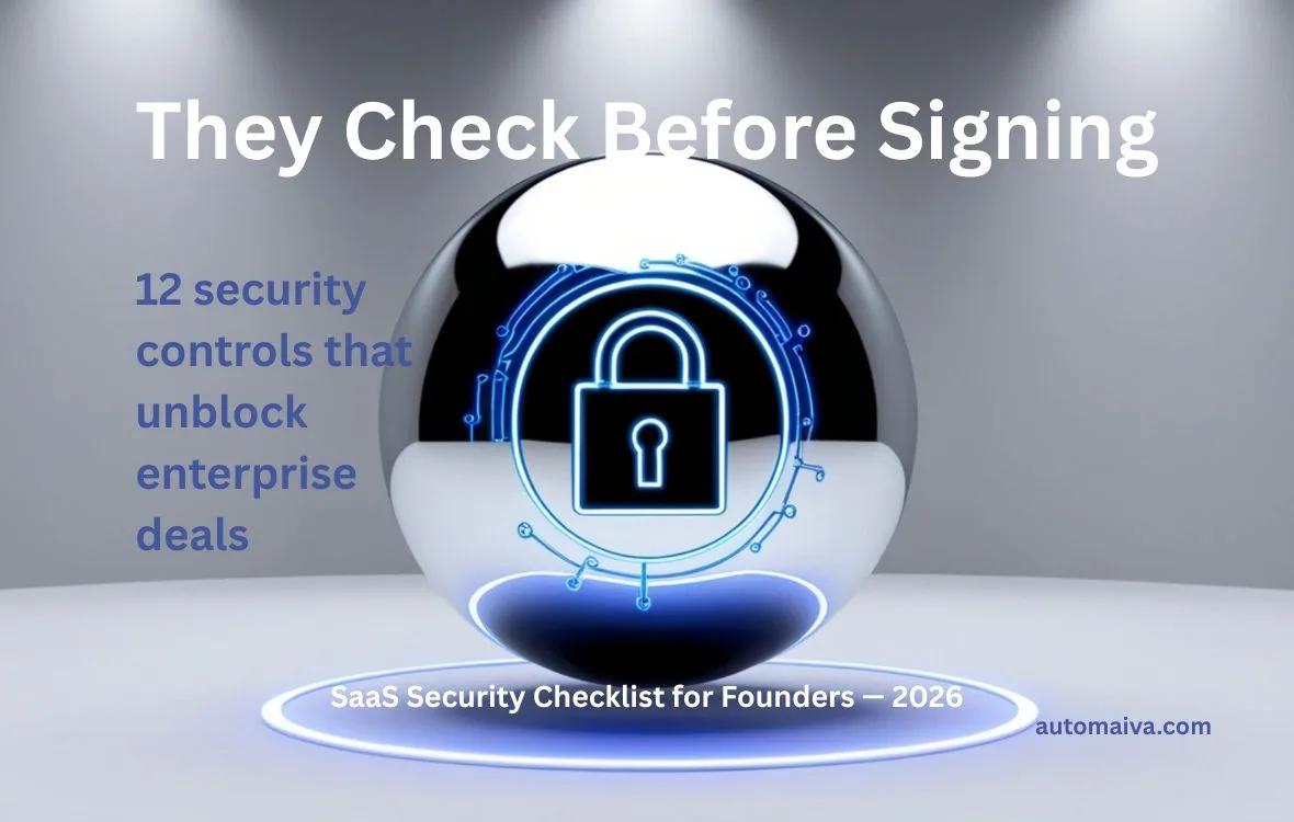 SaaS security checklist for founders showing 12 controls investors and enterprise buyers check before signing in 2026