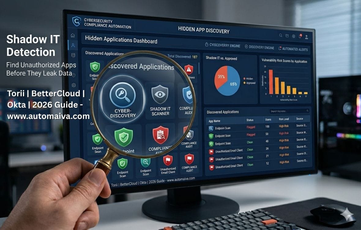 Shadow IT detection for SaaS teams showing unauthorized app discovery workflow using Okta logs, Torii, and BetterCloud in 2026