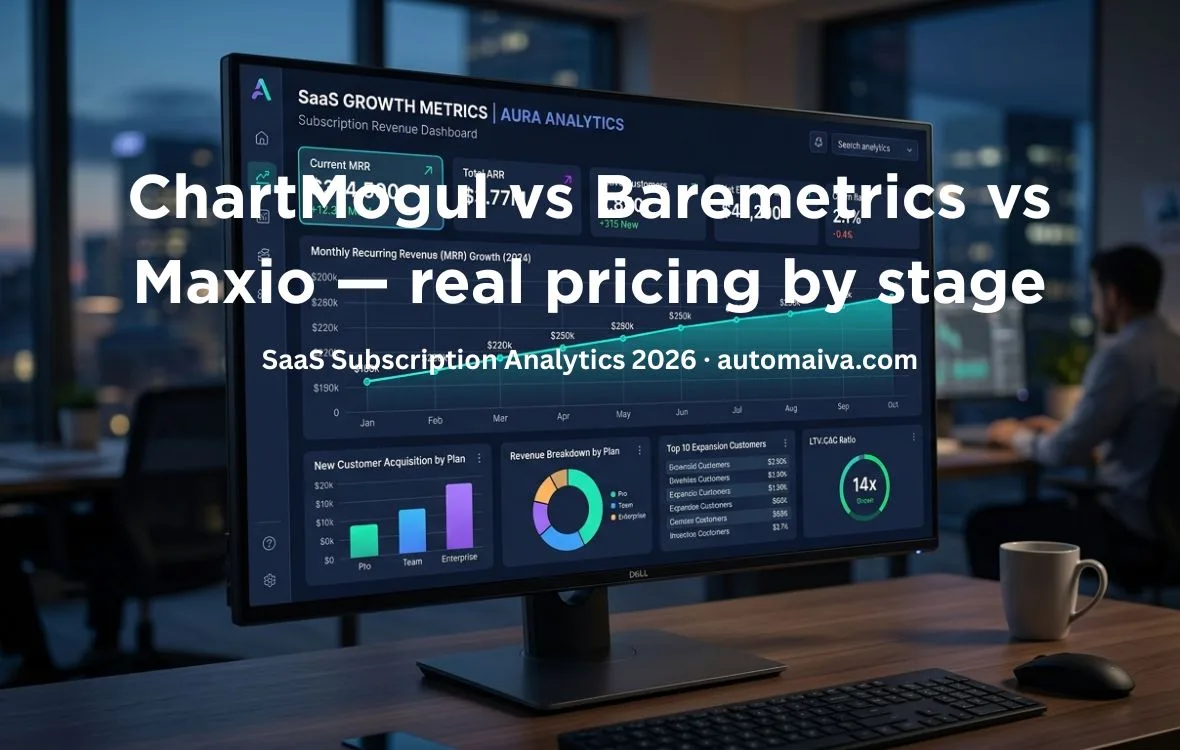 SaaS subscription analytics tools 2026 — ChartMogul vs Baremetrics vs Maxio real pricing comparison